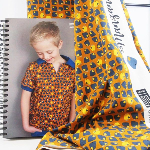 Jersey Retro Äpfelchen blau senf - Manzanita by Bienvenido Colorido