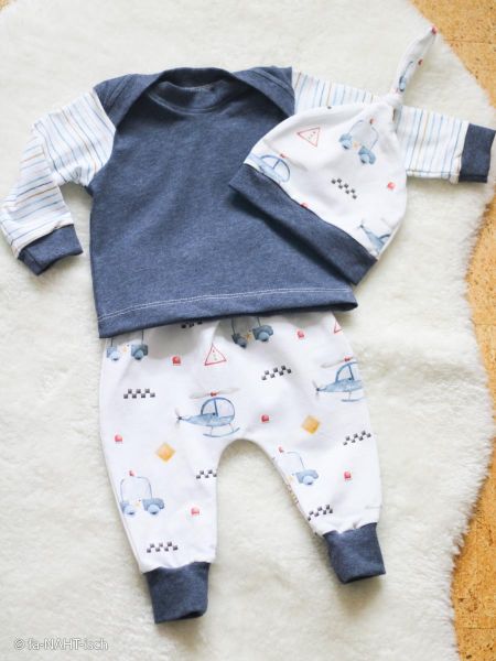 Jersey Polizei Autos Hubscharuber weiß blau – Baumwolljersey Serie Samern by Swafing