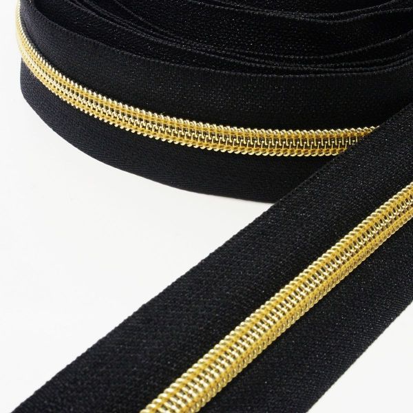 Reißverschluss endlos 5mm schwarz mit goldener Spirale – Endlosreißverschluss SR5