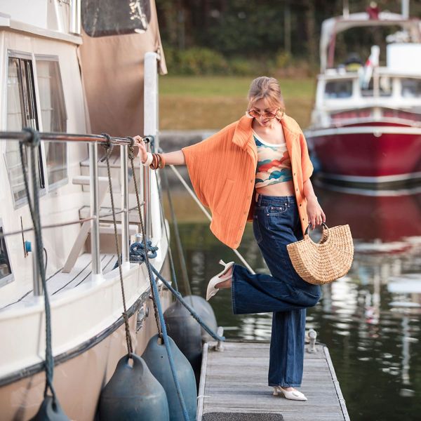 French Terry mit Wolken in orange petrol - Cool Clouds 150cm breit von See You At Six