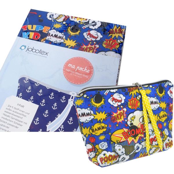 Näh dir eine WashBag • Comic blau bunt • Kulturtasche DIY Nähset Waschtasche