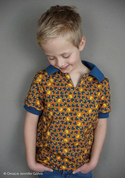 Jersey Retro Äpfelchen blau senf - Manzanita by Bienvenido Colorido