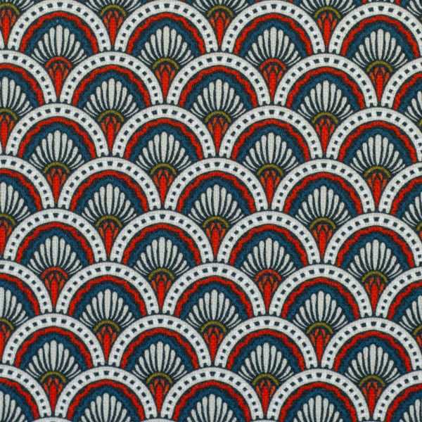 Dekostoff Canvas Secrets of Summer Fächer Muster blau rot creme – Baumwollcanvas von Swafing