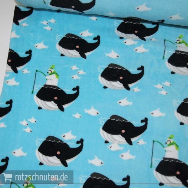 Microfaserfleece Ice Velour Whale mint – Wale türkis