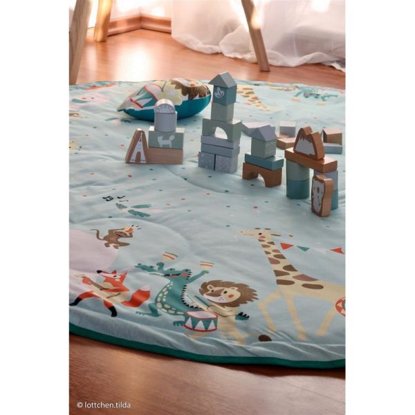 Baumwollstoff Roundabout von Käselotti Tierparade mint - Panel 140x140cm