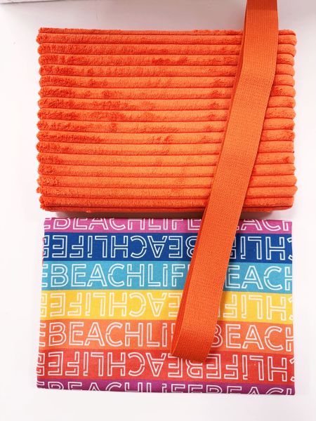 Taschen-Stoffpaket orange – Breitcord, bunter Baumwollstoff & Gurtband