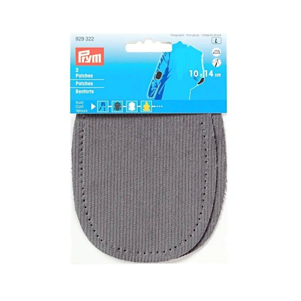 2 Reparatur Patches Kord grau für Knie & Ellenbogen oval 14x10cm aufbügelbarer Cord Flicken