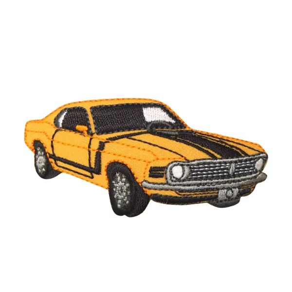 Bügelbild Oldtimer gelb – Auto-Applikation 40 × 80 mm