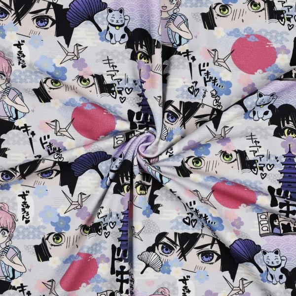 Jersey Manga Japan Origami Winkekatze Ginko Kawaii Asia Anime flieder hellblau
