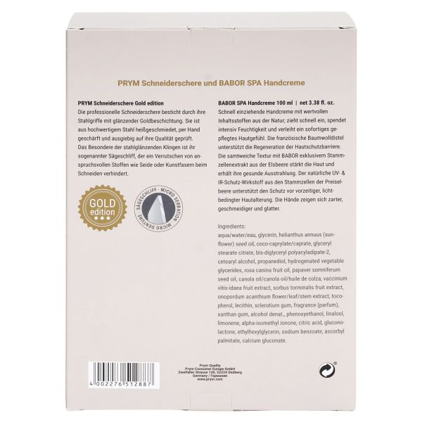 Schneiderschere 8" Gold Edition und Barbor Handcreme Geschenkset - Stoffschere 20cm