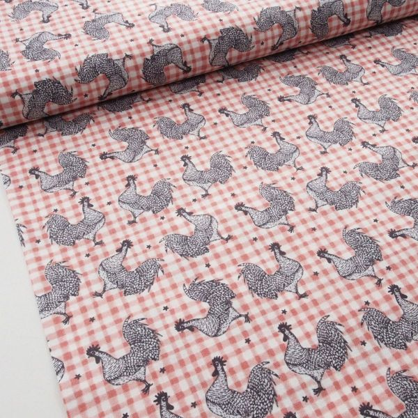 Baumwolle Huhn Hahn Bauernhof Vichy Karo altrosa – Farm Fresh by Jessica Flick