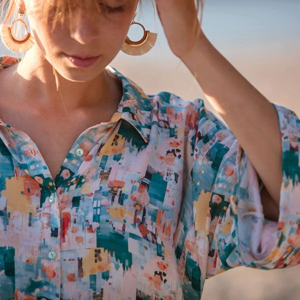 fließende Viskose abstrakt petrol gelb - City Joy M von See You At Six