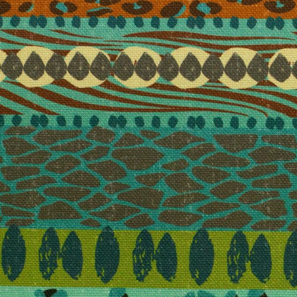 Dekostoff Wild Stripes - Canvas mit wilden Streifen in Türkis Petrol Oliv Braun