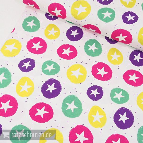 Baumwolljersey STARS Sterne Klekse bunt pink grün lila senf FVJ