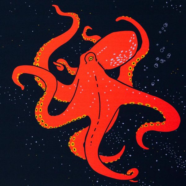 Maritimer Sweat navy mit Oktopus und Mantarochen by Käselotti – 150cm Panel French Terry