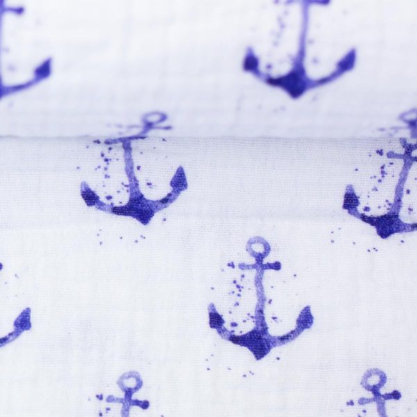 Baumwolle Musselin Anker maritim weiß blau – Double Gauze Thea by Swafing