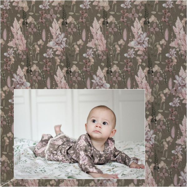 Rippjersey Blüten Gräser khaki taupe – Serie Garden Vibes by Cherry Picking von Swafing