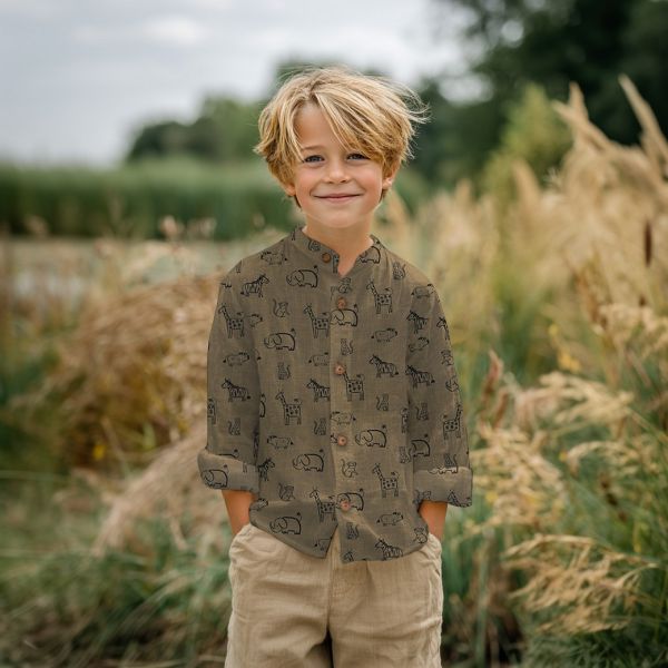 Musselin mit Tieren Zebra Elefant Giraffe Leopard – Double Gauze Safari Animals sand