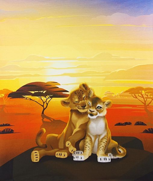 Jersey König der Löwen Simba & Nala Sonnenuntergang - 50x60cm Disney Panel für Shirt & Kissen