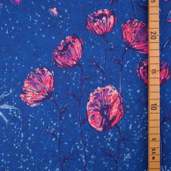 Bio Baumwolljersey Susalabims Nachtwiese Mohn Fingerhut Blüten blau vom Stoffonkel