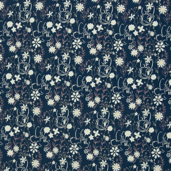 Jersey Daisy Duck & Minnie Maus Blumen Navy – Disney Stoffe von Swafing
