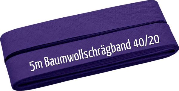 5m Schrägband aus Baumwolle violett - Baumwollschrägband 40/20/10