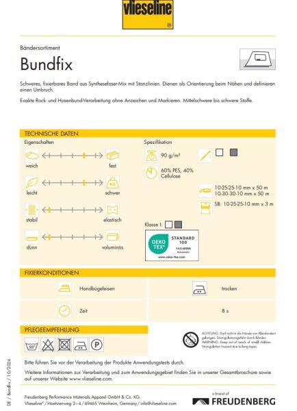 Vlieseline Bundfix 2,5cm weiß – für Exakte Rock- und Hosenbünde (3m)
