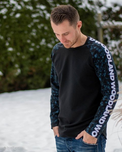 French Terry Wald Bäume Schriftzug petrol schwarz - Sweat Woodland by Thorsten Berger