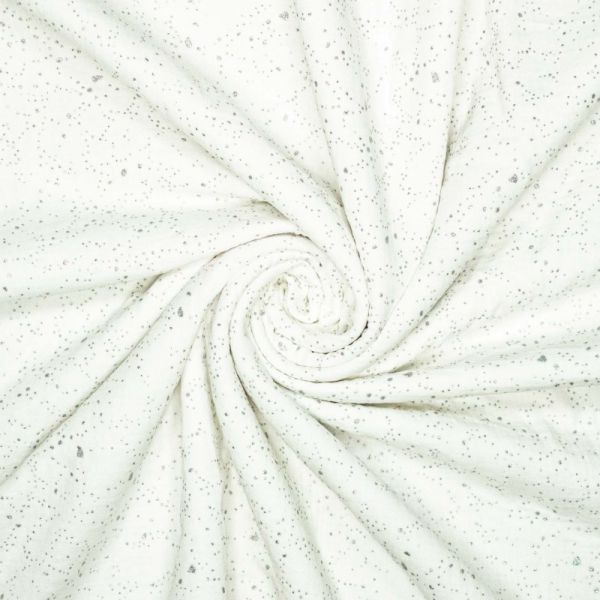 Glitzer Double Gauze weiß silber – weicher Baumwoll Musselin mit edlem Schimmer