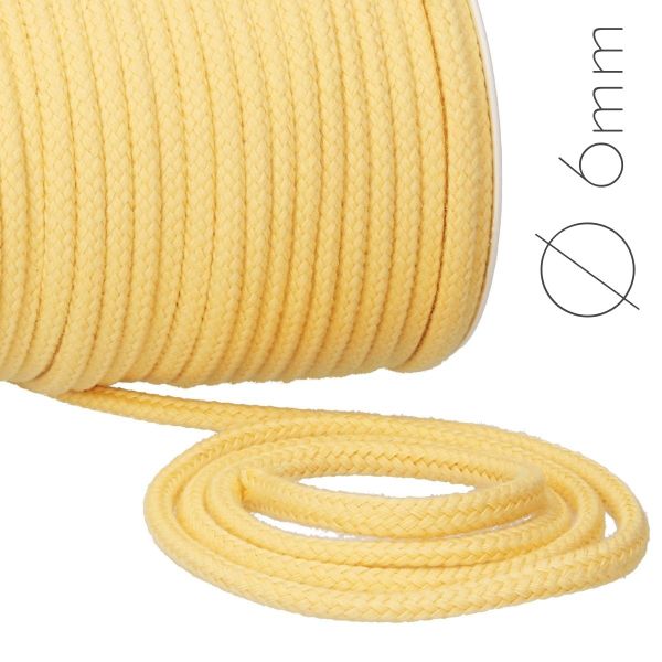 Baumwoll Kordel Ø6mm hellgelb 550 – gelbes Kordelband für Hoodie, Rucksack & Co.