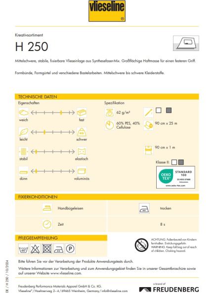 Vlieseline H250 schwarz – BÜGELEINLAGE für leichte bis mittelschwere Stoffe