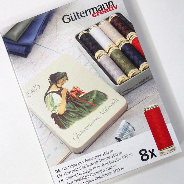 Nähgarn Nostalgie Set Klassik - 8x 100m Allesnäher Garn Gütermann 1925 Retro Metalldose Trachten