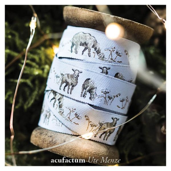 Webband mit Schafen - Schäfchenweide - von Acufactum beige 16mm