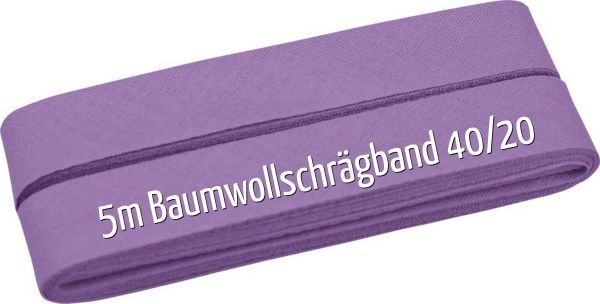 5m Schrägband aus Baumwolle lavendel - Baumwollschrägband 40/20/10