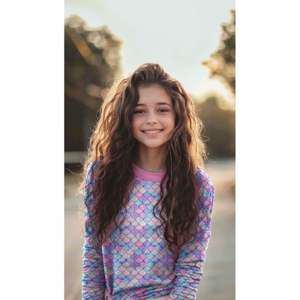 Baumwolljersey Mermaid Vibes – Bunte Schuppen in Pink, Blau & Lila