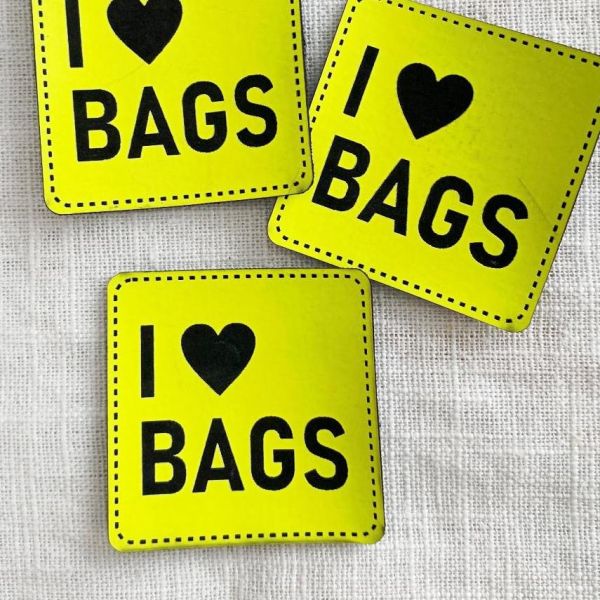 Aufnäher Label - I ❤️ Bags neongelb - für einzigartige Nähprojekte, Strickwerke & Gebastelte