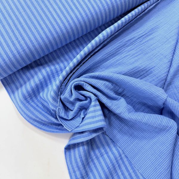 Doubleface Musselin Kornblumen Blau gestreift