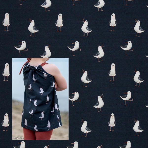 Baumwolljersey freche Möwe dunkelblau navy – Serie Aurich maritim by Swafing