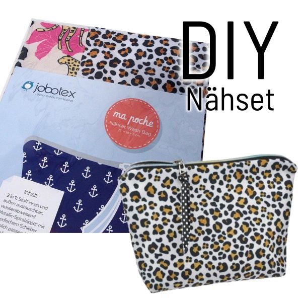 Näh dir eine WashBag • Leo Print hellbraun pink • Kulturtasche DIY Nähset Waschtasche