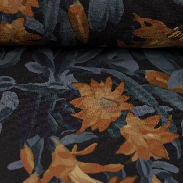 Modal Sweat Blüten dunkelblau ocker – Serie Santa Teresita von Swafing