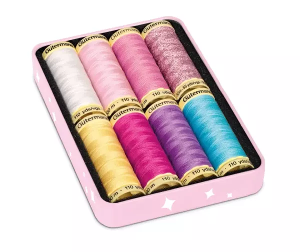 Nähgarn Set Cute and Pink - 7x 100m Allesnäher 1x 50m Metallic Garn Gütermann Metallbox