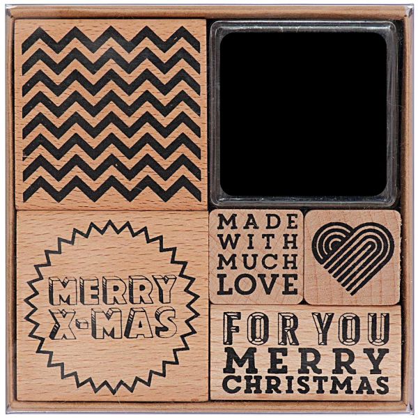 Stempel Set • Merry X-Mas • 5 Stempel + Stempelkissen Weihnachten