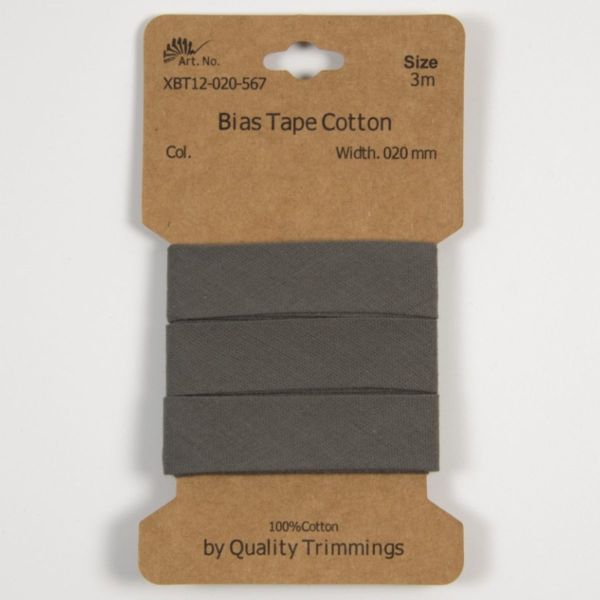 3m Schrägband aus Baumwolle dunkelgrau 2cm breit - 40/20/10mm gefalzt