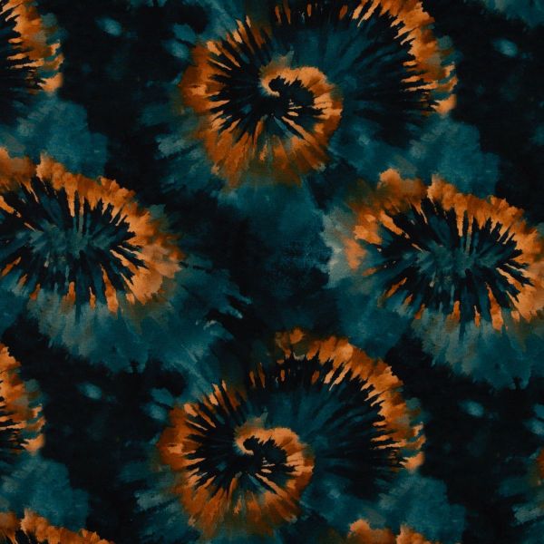 Modal French Terry Kira petrol schwarz rost Batik – Swafing