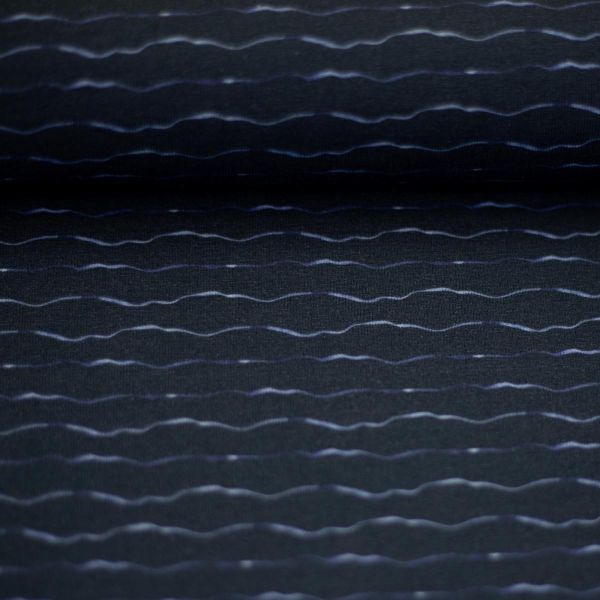 Baumwolljersey Wellen Streifen dunkelblau navy – Serie Aurich waves maritim by Swafing