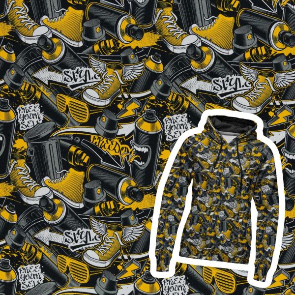 Sweat mit coolem Graffiti Muster Sneaker Sprayer HipHop gelb - French Terry Montreal von Swafing