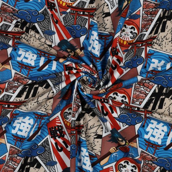 Jersey Manga Japan Katana Schwert Asia Anime rot blau beige