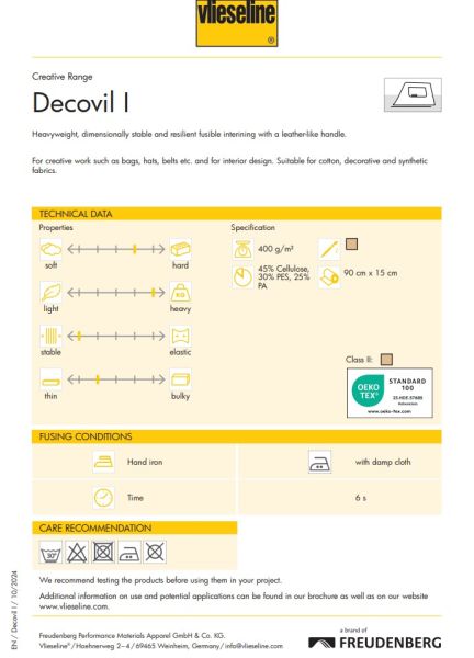 Vlieseline DECOVIL I – Bügeleinlage mit lederähnlichem Griff
