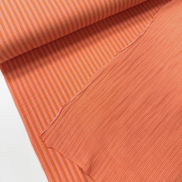 Doubleface Musselin Kapuzinerblüten Orange gestreift