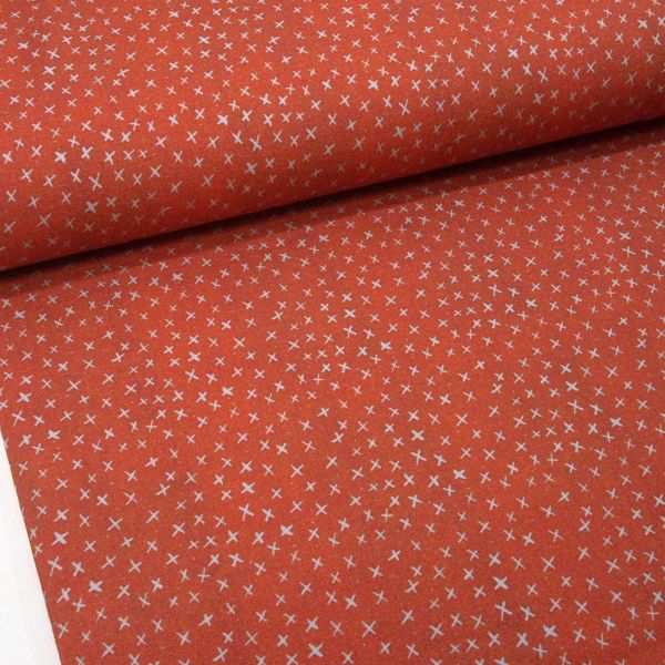 Bio Sweat kleine Kreuze rost rot – Lillestoff French Terry Jeans red & Stars by Tante Gisi